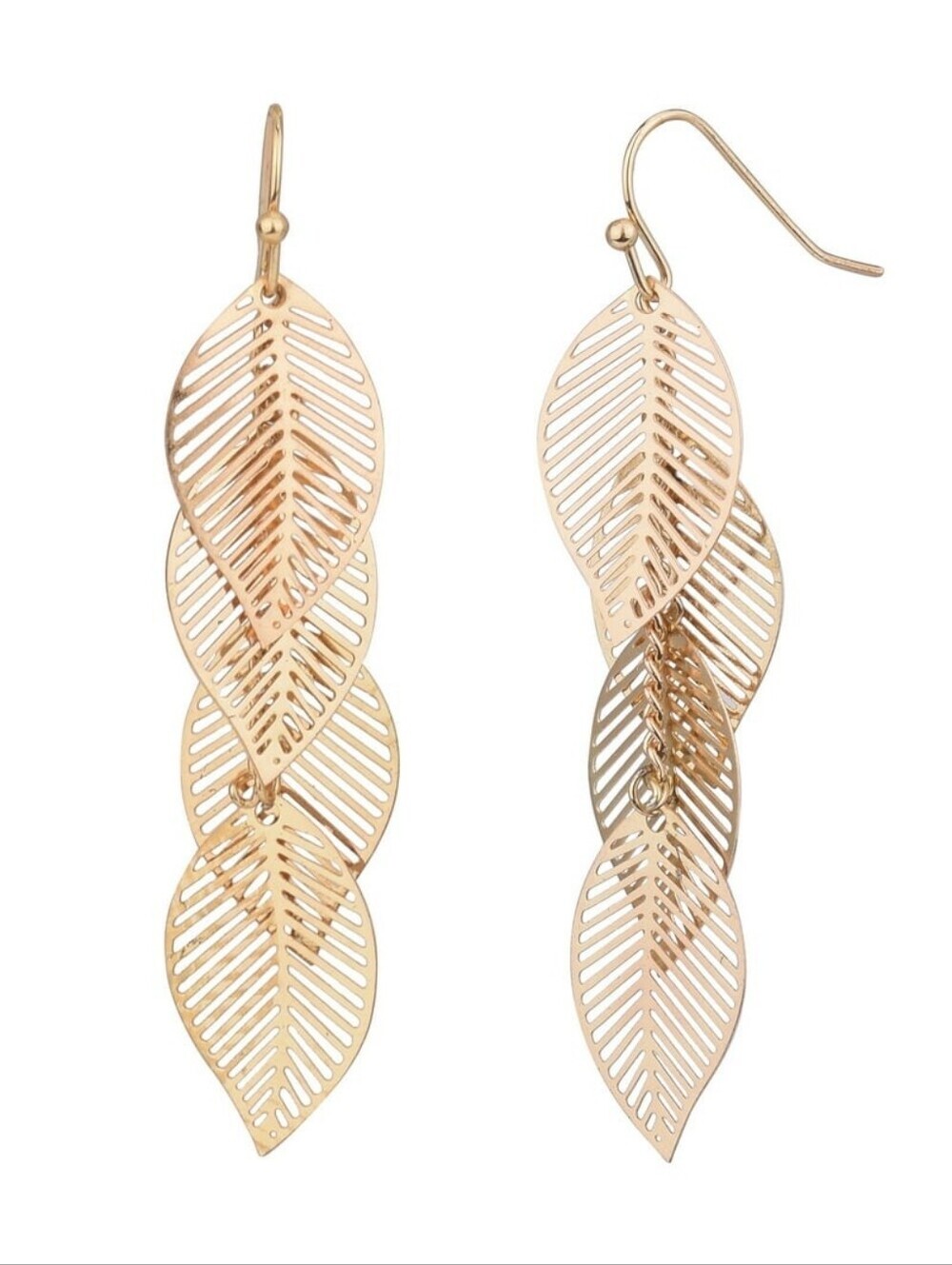 Gold Tone Multi Filigree Leaf Metal Drop Earring